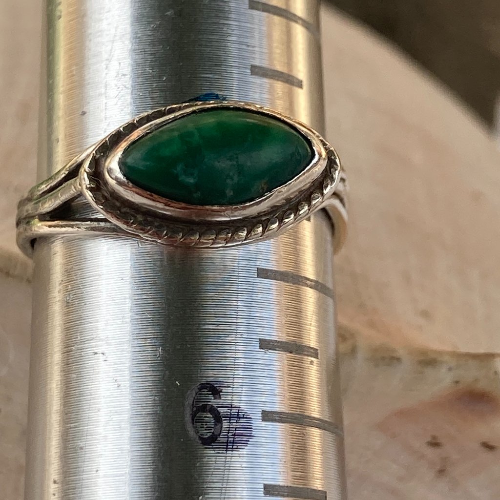 Vintage Sideways Malachite Gem In Bezel Sterling Silver Setting 29$